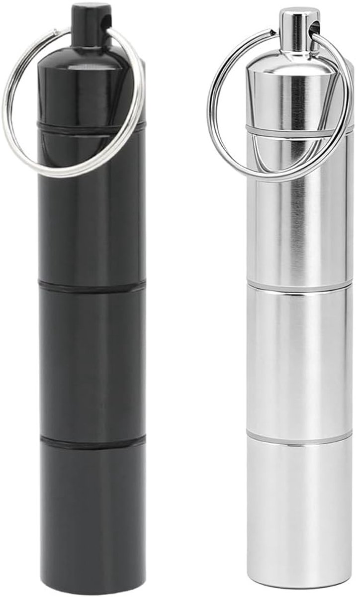 Draagbare pillendoosjes voor kamperen en wandelen, set van 2 metalen pillenhouders met sleutelhanger, ideaal voor reizen en outdoor activiteiten