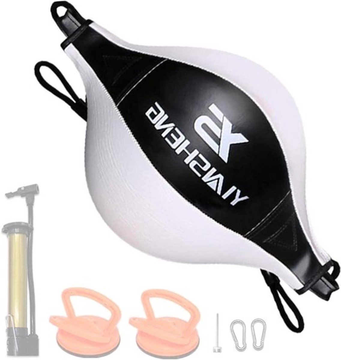 Boksbal met Zuignap - Speedball Bokszak - Reactietraining Oefenen - Dubbelzijdige Blaas - 12cm Zuignap - Wit Zwart