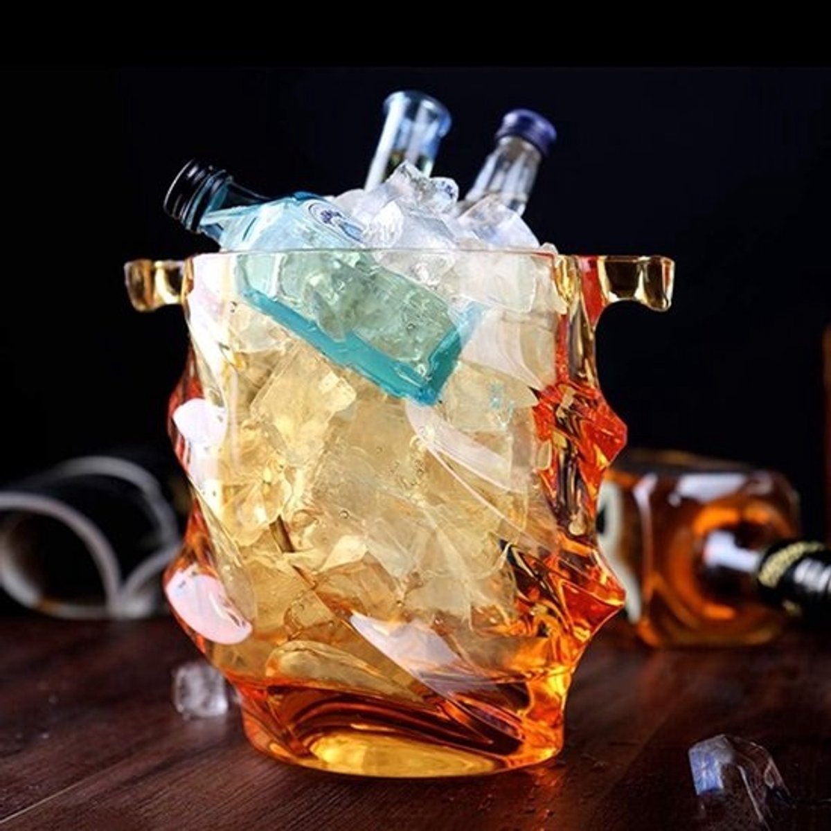IJsemmer met Handvat - Ijsblokjescontainer Bierkoeler - Dranken Koelen - Schroefdraad Ontwerp - 18 x 13 x 16 cm - Transparant