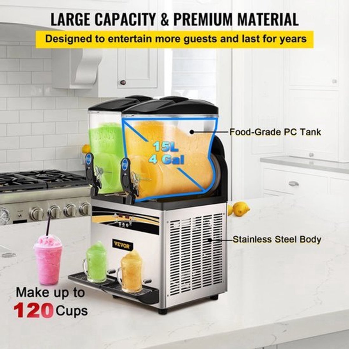 Slush Puppy Maker - Slush Puppy Machine - 15L Dubbele Tank - Slushy Maker - Slush Machine - Margareta Machine - Frozen Drink Maker - Perfect voor Cafés Bars
