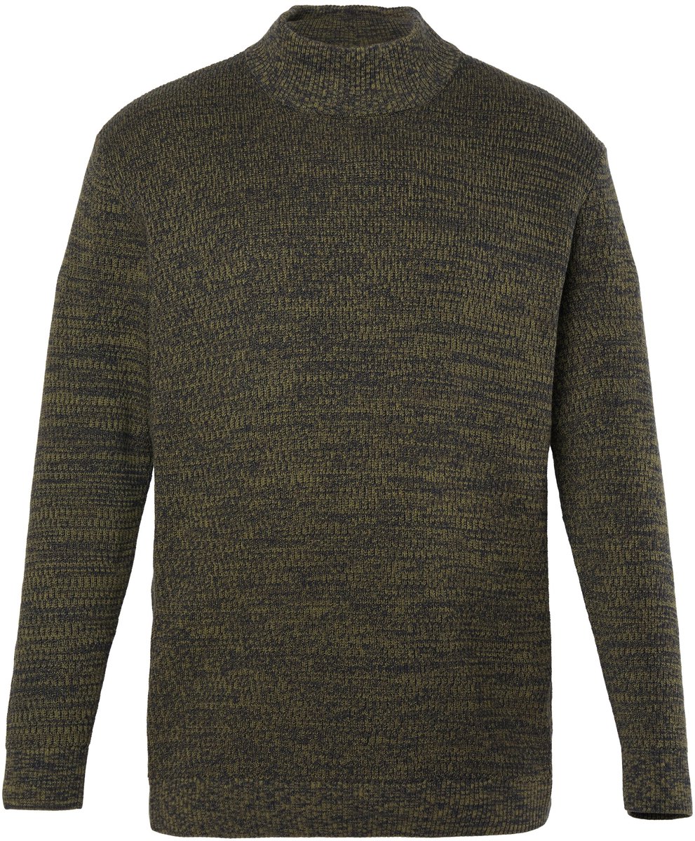 JP 1880 - Heren - Trui grof twotone breisel opstaande kraag tot 7XL - Donkergroen - Maat 3XL