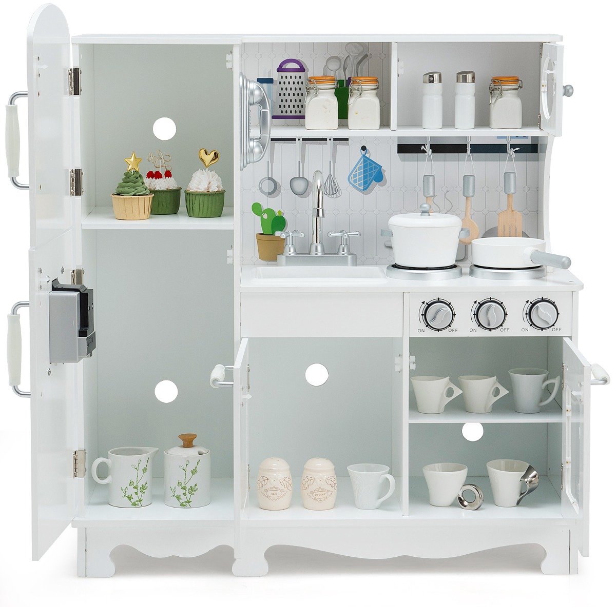 SureDeal® - Rollenspell - Kinderkeuken - Realistisch Licht - Geluid Houten Speelkeuken - Koelkast - Speeltoebehoren - 79x30x88,5 cm - Wit