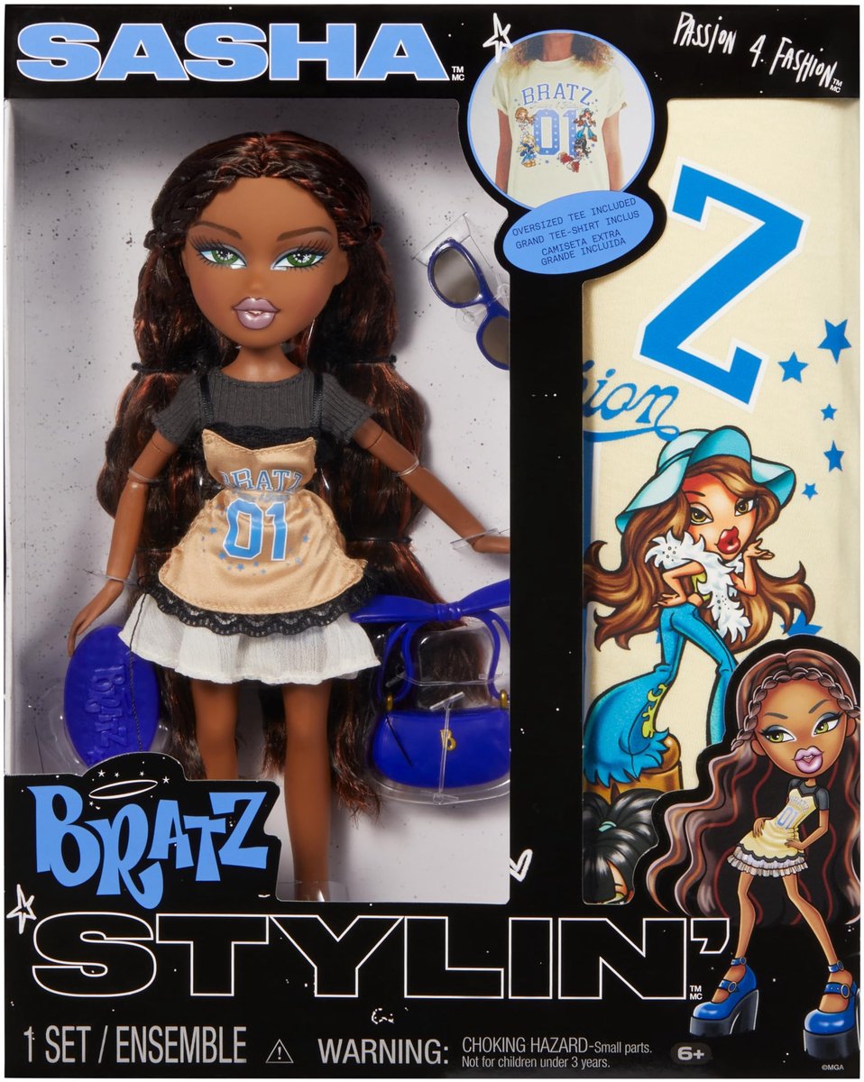 Bratz Stylin' Sasha - Poppen met aanpasbaar T-shirt en accessoires