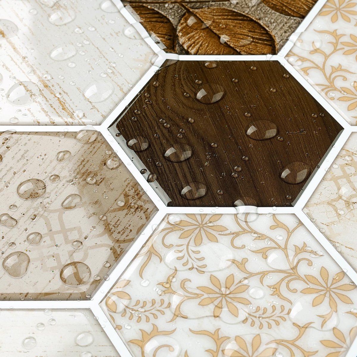Tegel Stickers Houtlook - Hexagonaal - 30.5 x 30.5 cm - 4 Stuks
