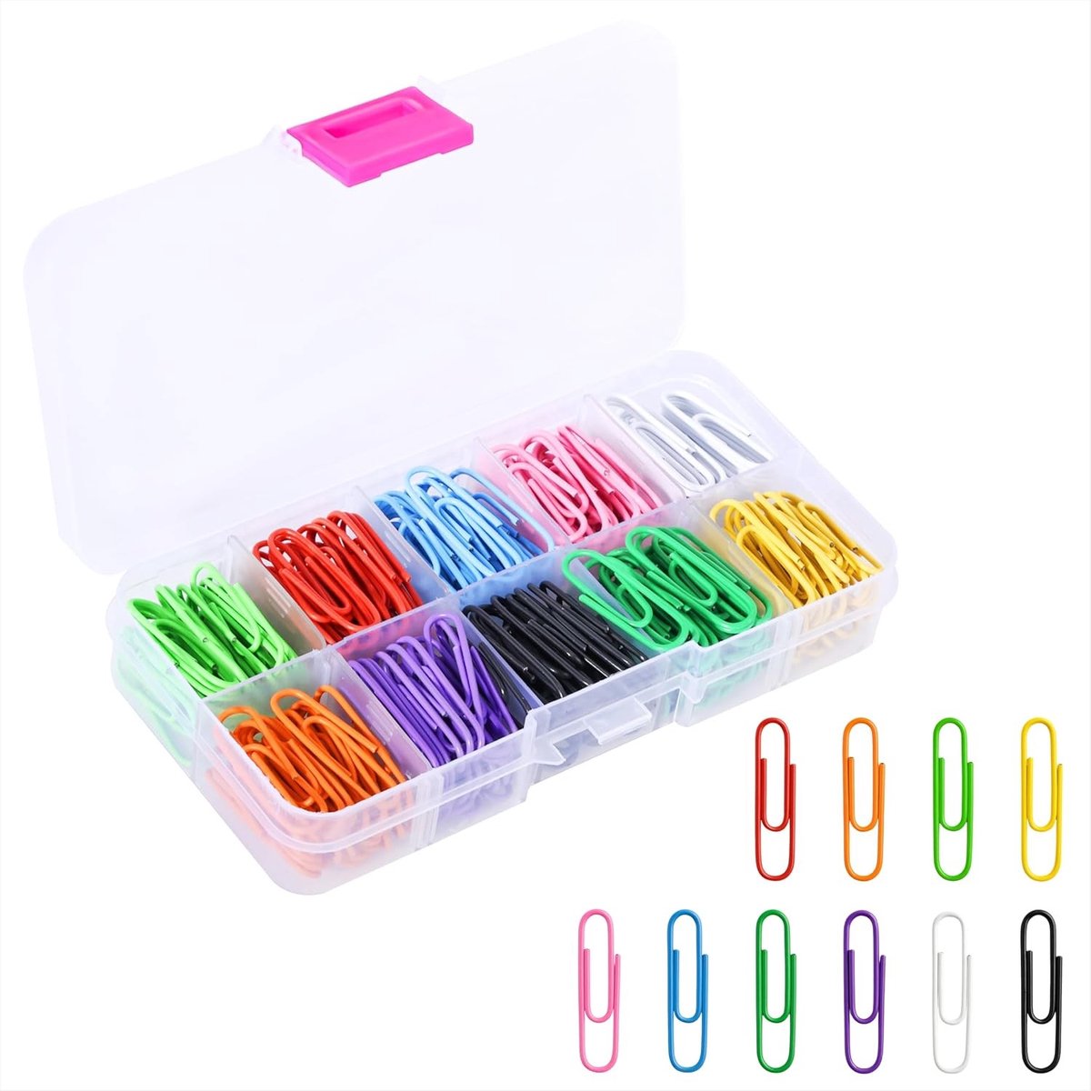 Kleurige paperclips van 28 mm, metalen clips met opbergdoos voor documenten, school en kantoor, 250 stuks in 10 kleuren