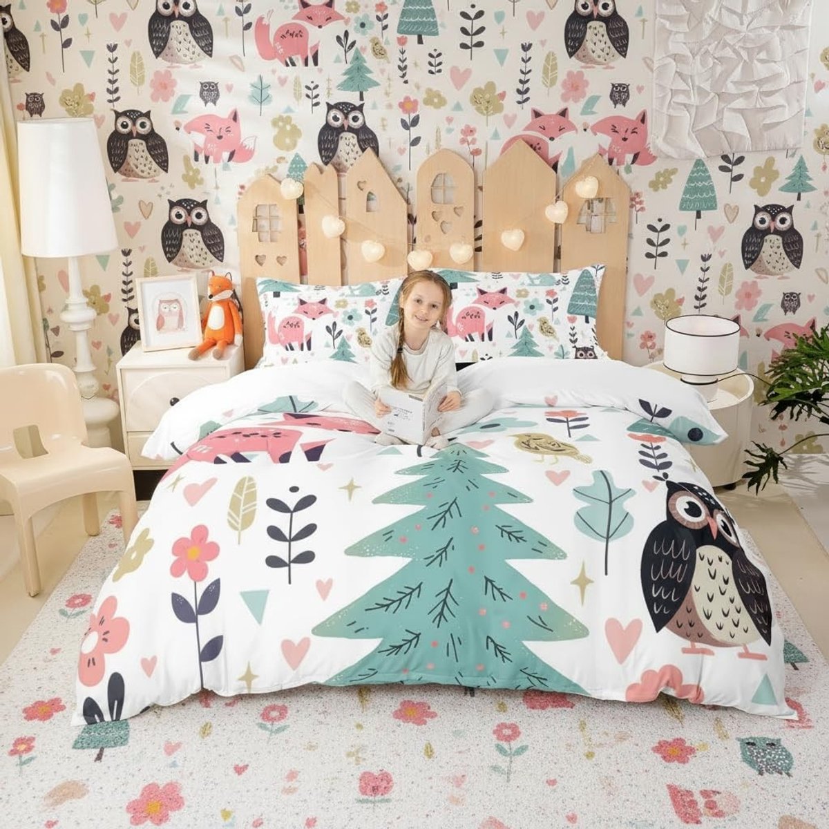 Katoenen Dekbedovertrekset - Dierenpatroon - Groen, Rood en Blauw