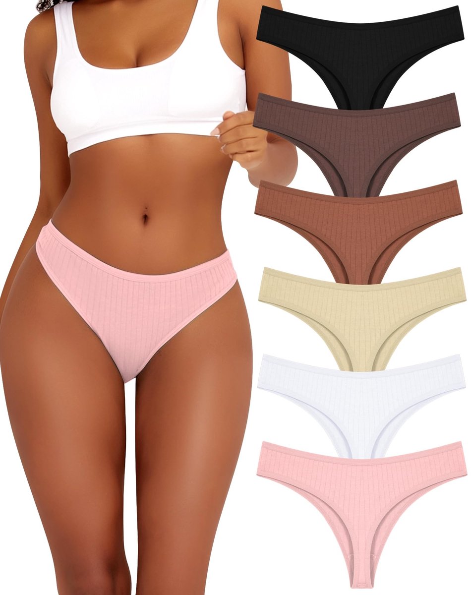 Set van 6 Dames Thongs - Katoenen Ondergoed - S-XL