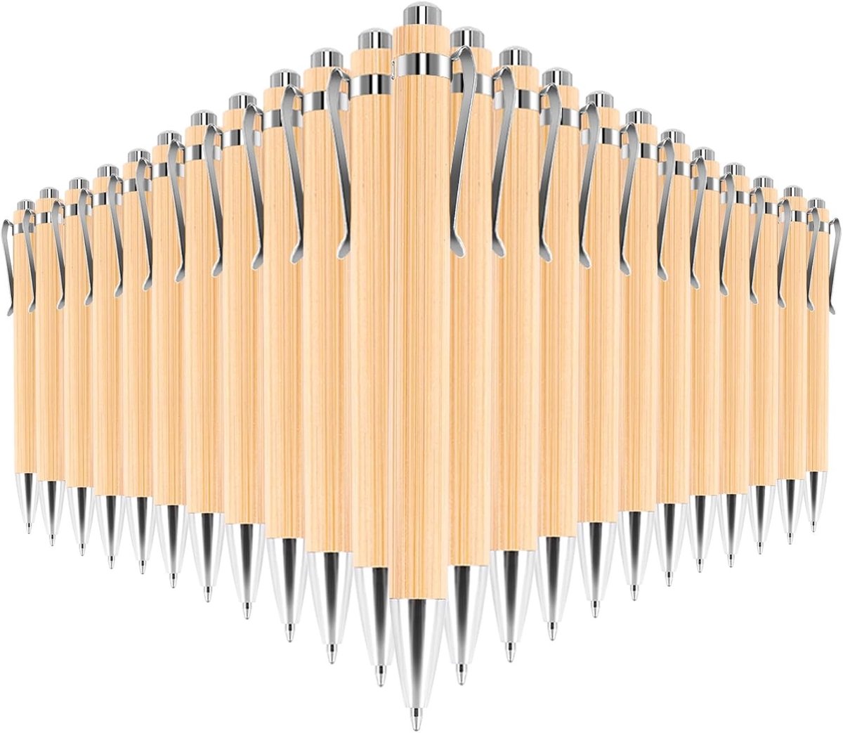 Bamboe balpen set van 100 stuks voor kantoor en school, schrijfgerei en geschenken met zwarte inkt