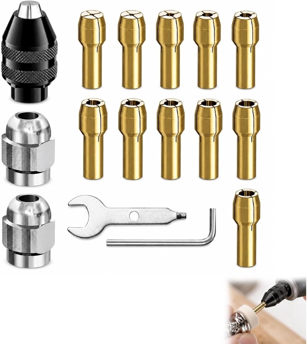 16-delige spantangenset voor boorhouders van 0,5-3,2 mm en Unf 9/32-40, ideaal voor precisiewerk en hobbyprojecten