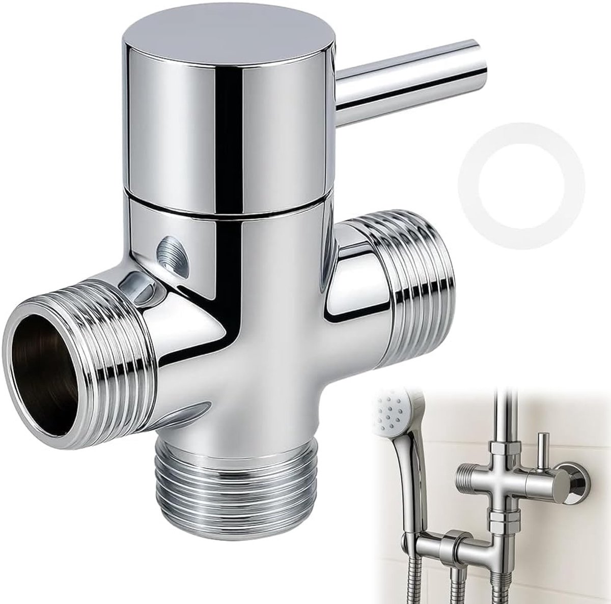 Drieweg Messing Douche Inverter | G1/2 Inch T Adapter voor Douchekolom | Hoge Druk en Corrosiebestendige Afsluitklep met Glanzend Chroomafwerking en Eenvoudige Installatie