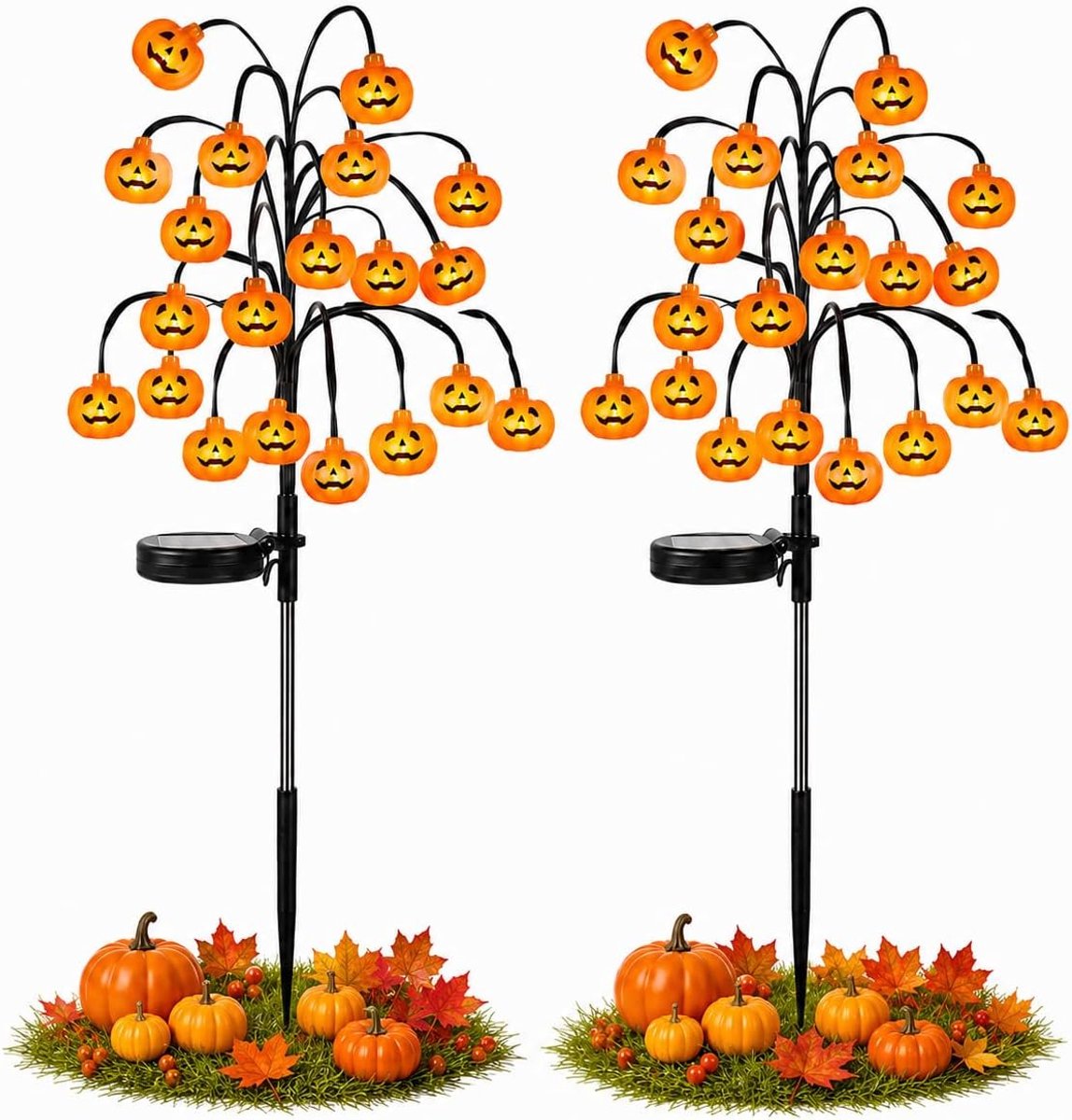 Halloween Decoratie - Halloween Pompoen Solar Grondstaken - Zonne-energie Tuinstaaklampen - IP65 Waterdicht - 76 cm - 2 stuks
