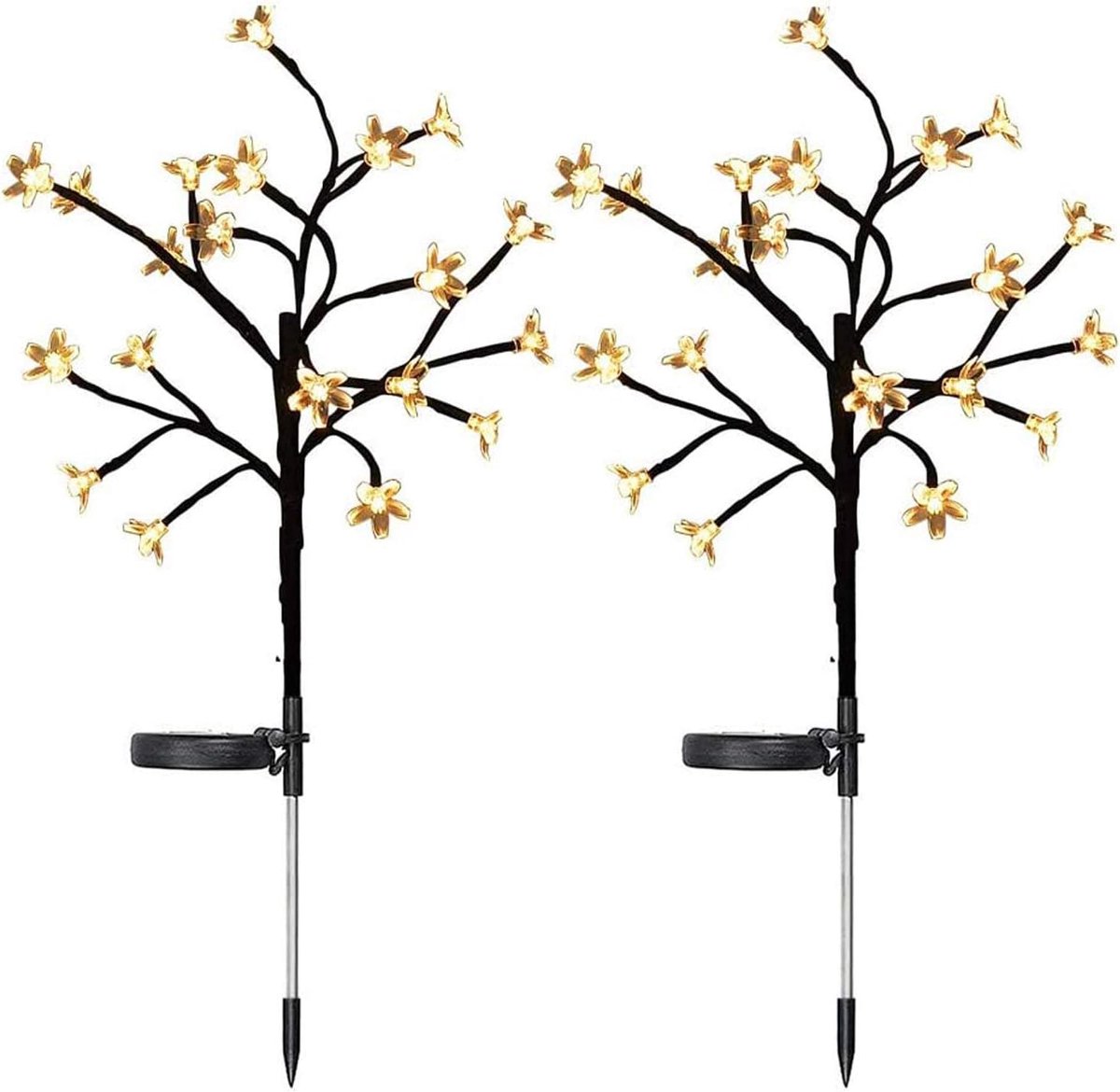 Herfst Decoratie - Tuindecoratie - Zonne-energie Tuinbloemlampen - 20 LEDs - IP42 Waterdicht - Voor Tuin, Pad en Terras - 70 cm - 2 stuks- Warm Wit