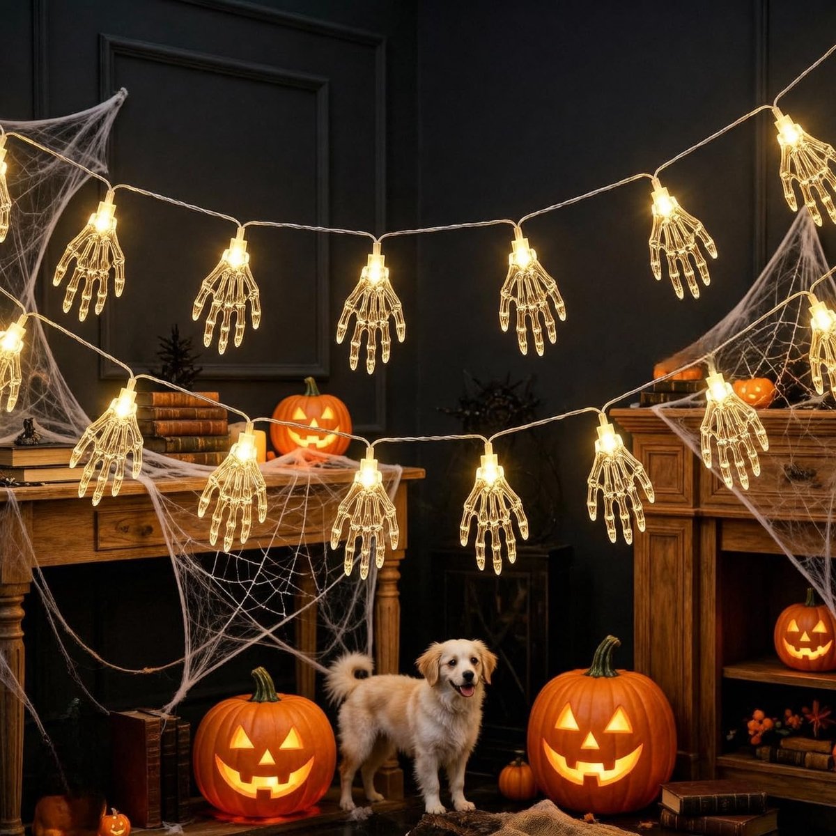 Halloween Decoratie - Halloween Skeleton Fairy Lights - 20 LED - 3 meter - Waterdichte Skelet Hand Slingerlichten - Voor Binnen en Buiten - Warm Wit - 1 stuk