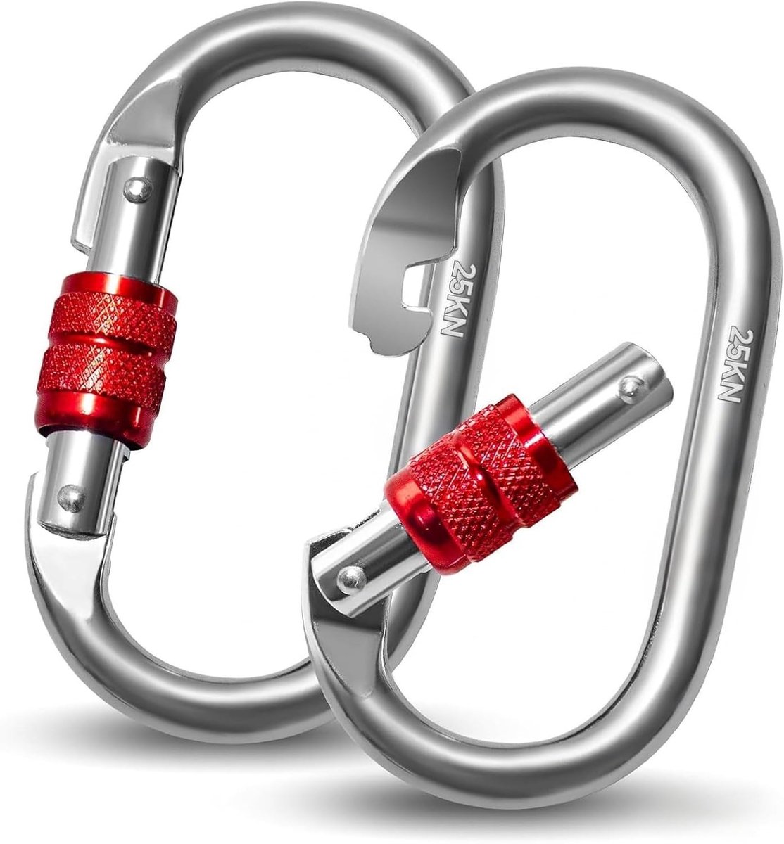 2 Stuks RVS Carabiners 25KN O-Vormige Veiligheidskarabiners voor Klimmen, Yoga, Camping en Hangmatten