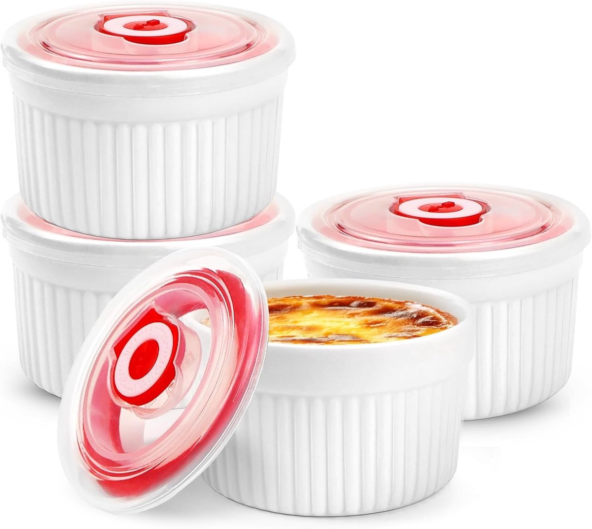 Set van 4 keramische soufflékommen met deksel, 9 cm diameter, ovenbestendig, ideaal voor desserts en mini-bakgerechten