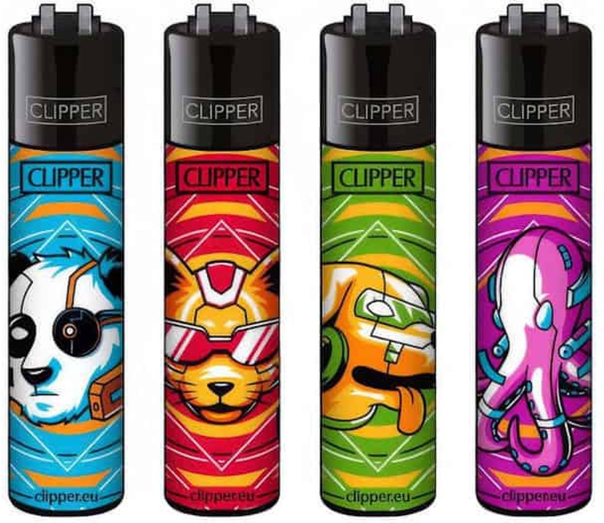 Clipper Classic Large Aanstekers "Cyber Animals" (4 Stuks)