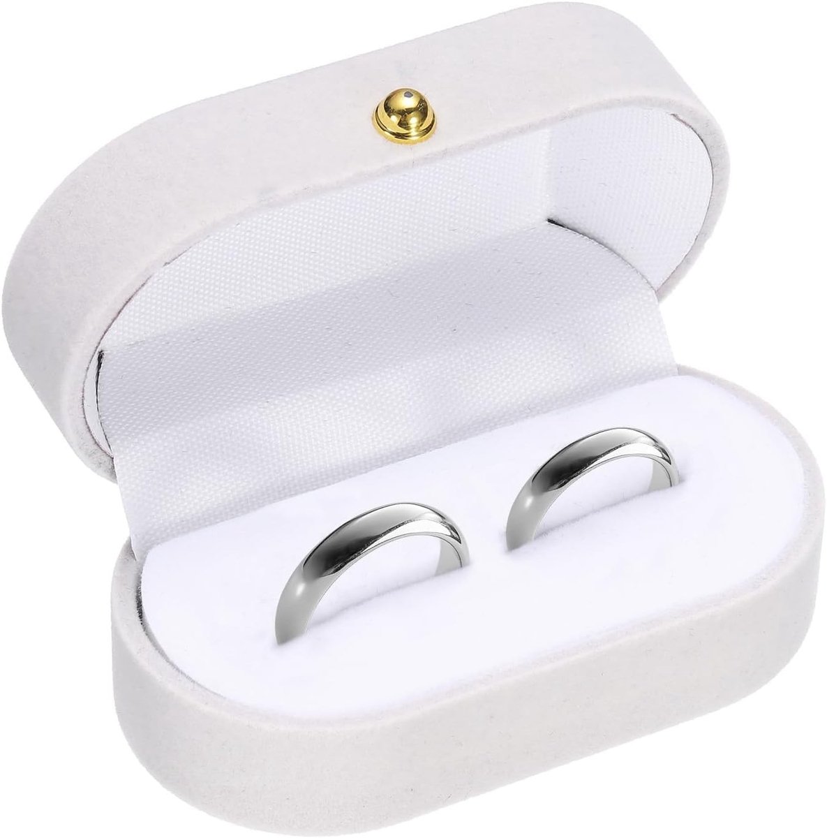 Elegante Ovale Velvet Ringdoos met Dubbele Sleuven voor Verlovingen, Bruiloften en Cadeaus - 7.3 x 4 x 3 cm (Wit)