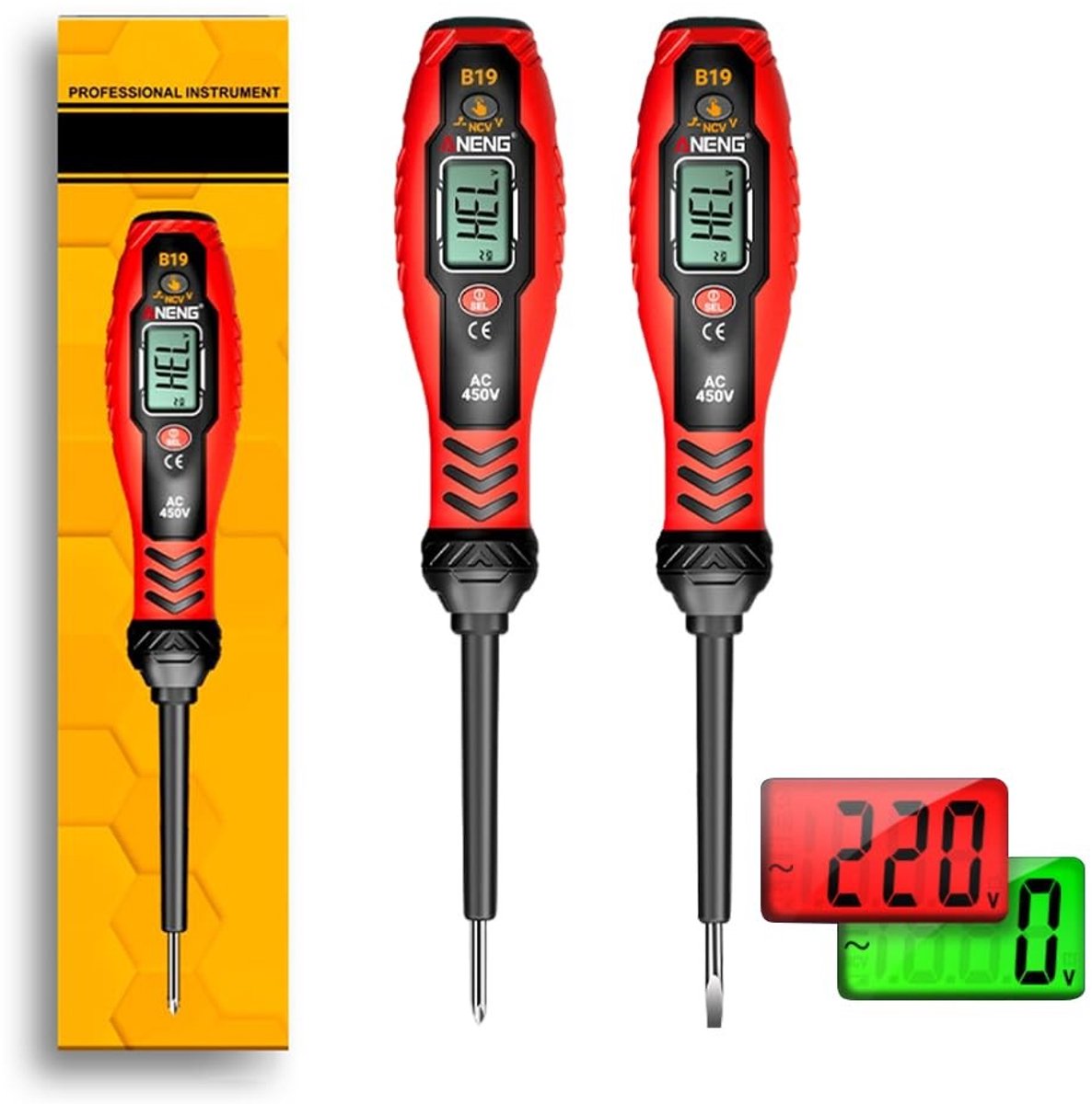 Contactloze Spanningsmeter en Schroevendraaier met LCD Scherm en Geluidsalarm voor Elektriciens - Ideaal voor Fase- en Stroomtesten van 30 V tot 1000 V