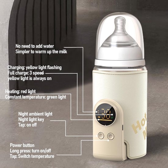 KZQ Draagbare reisflesverwarmer met snel verwarmen - Oplaadbaar en compact - Geschikt voor babyflessen tijdens reizen en uitstapjes - Wit — afbeelding 4