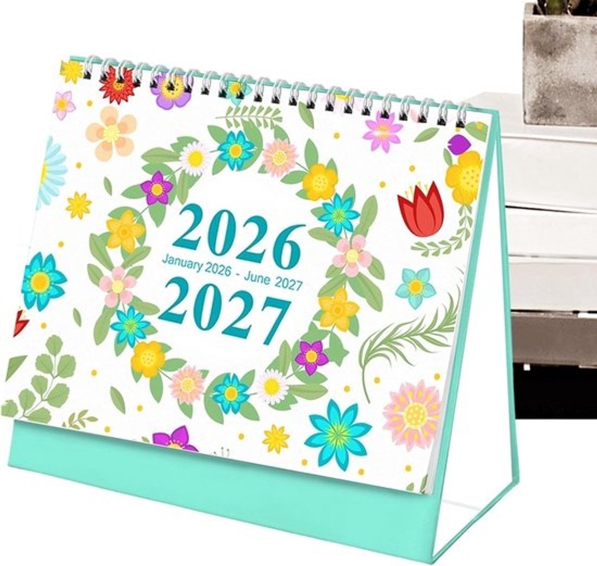 Bureaukalender 2026-2027 - Planners Organizer - Productiviteit Verhogend - Dubbeldraads Binding - 22 x 18 x 3 cm - Bloemen