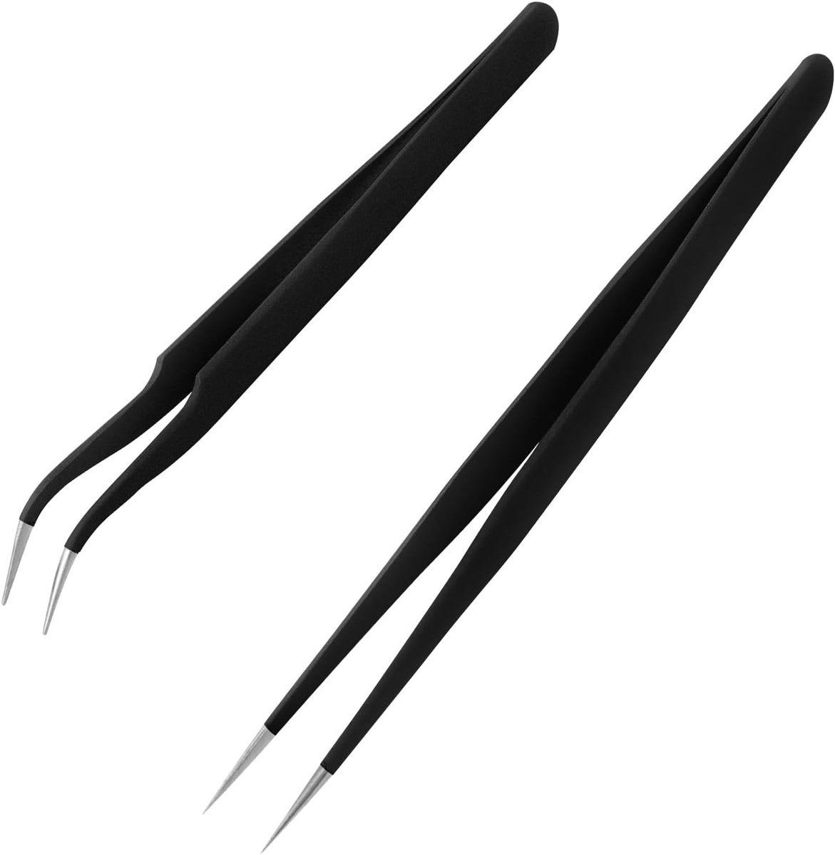 Set van 2 Eyelash Extension Pincetten, RVS Epilatietangen met Rechte en Gebogen Tips voor Jouw Schoonheidsroutine