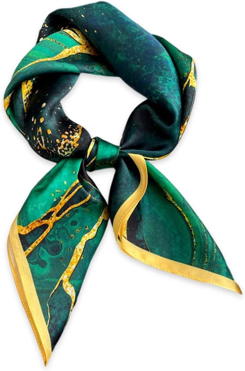 Zijden Sjaal voor Dames 70x70cm Houndstooth en Paisley Patroon, Satijnen Neckerchief en Haarband in Groene Tint