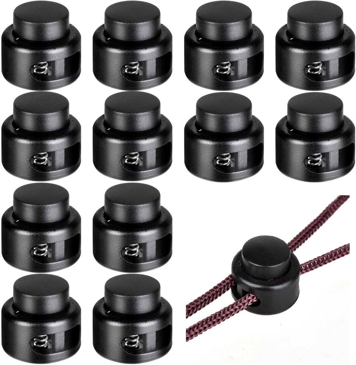 Set van 12 plastic veerhaken - Zwart - 1,9 cm