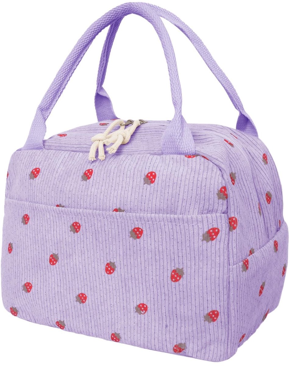 Lunchtas voor Vrouwen en Meisjes - Aardbeienprint - Paars