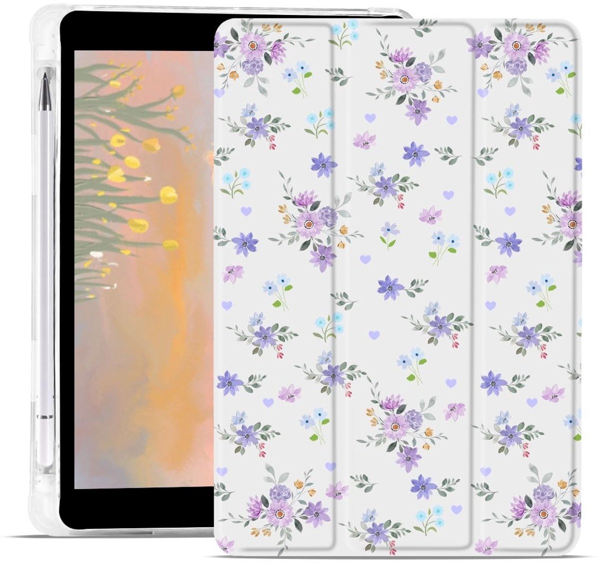 iPad Mini 7/6 Hoes - Blauw Bloem Design met Potloodhouder
