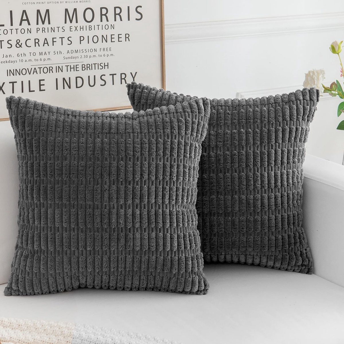 Corduroy Kussenslopen Set van 2 - Donkergrijs - 40 x 40 cm