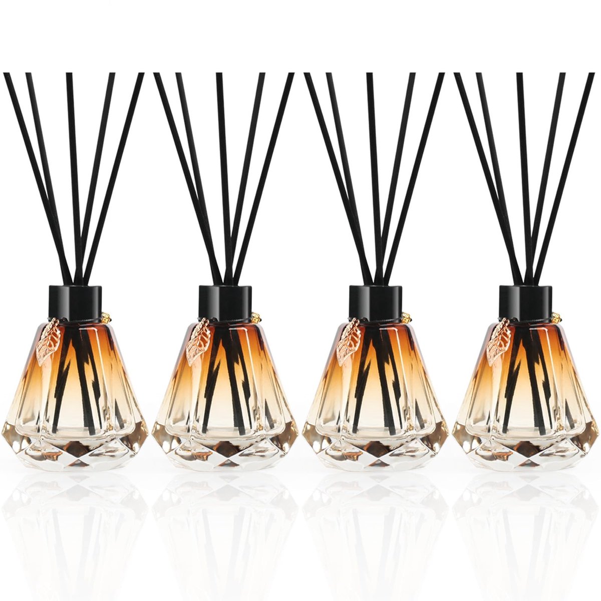 Geurstokjes Set - 4 glazen flessen met gouden decoratie
