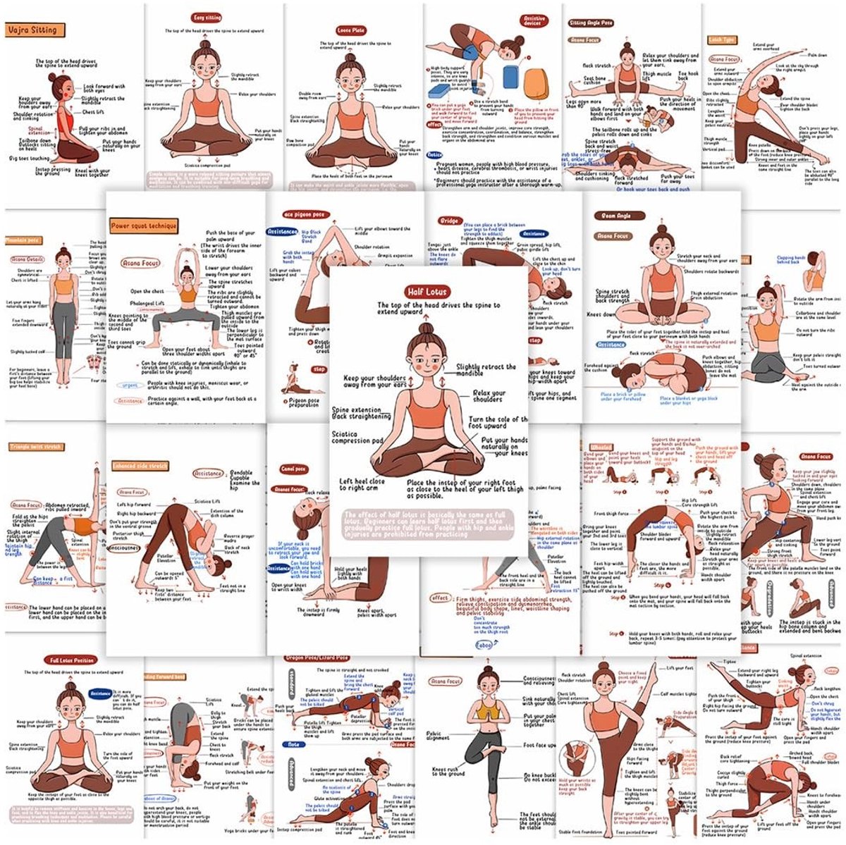 Trainingsposter met Yoga Stickers - 30 Stuks