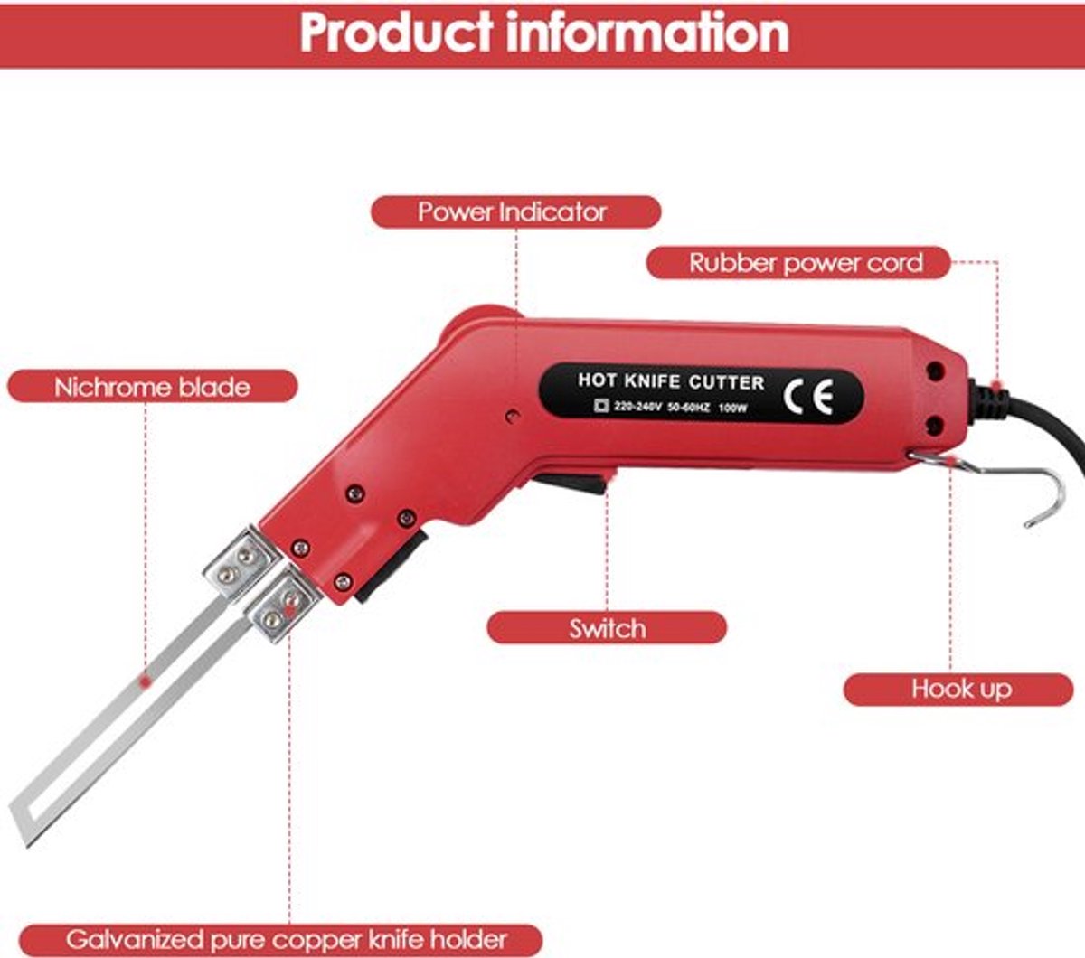 Piepschuimsnijder - 100W - Snijdiepte 100 Mm - Rood - Elektrisch - Voor Schuim En Isolatie