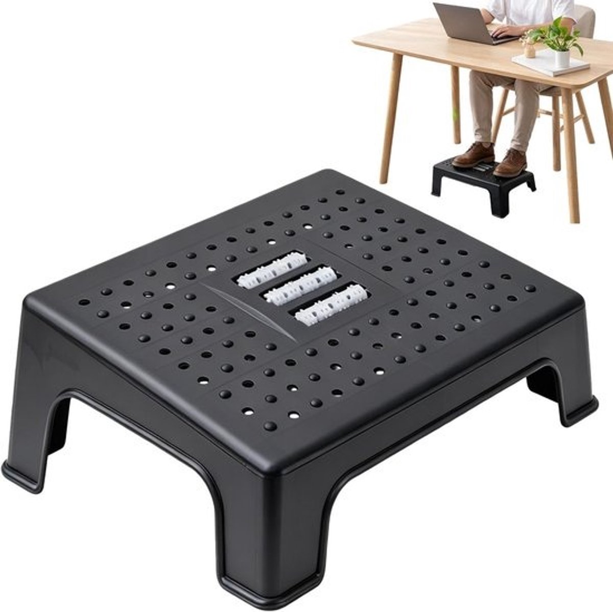 Voetsteun Bureau - Voetenbankje Ondersteuning - Comfortabel Zitten - Ergonomisch Ontwerp - 36 x 29 x 14 cm - Grijs