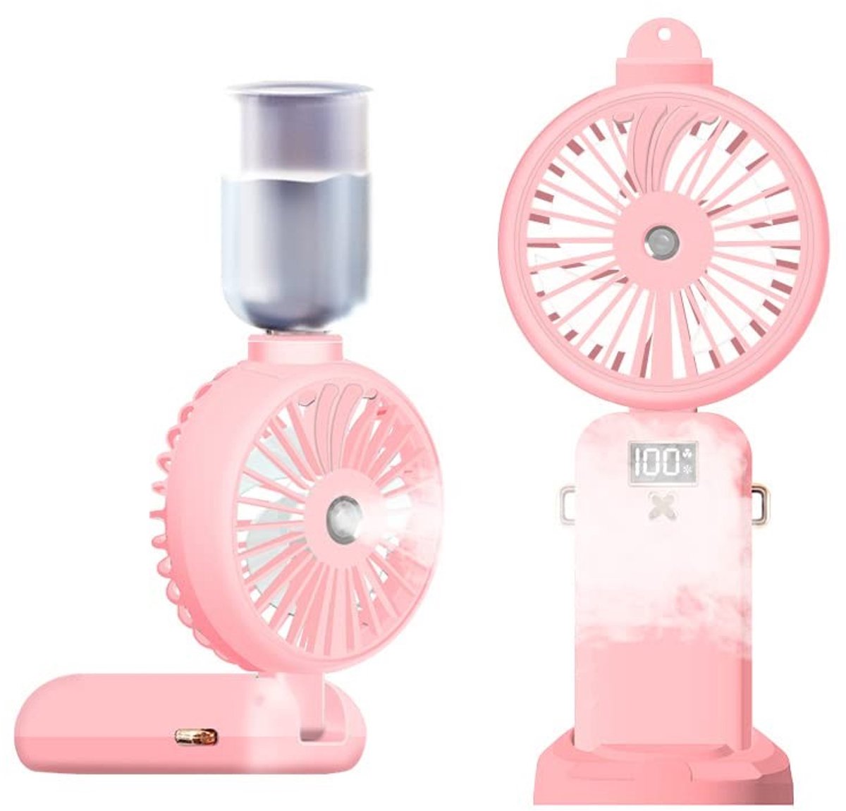 Vouwbare Handventilator met Watermist en Digitale Display - Rood