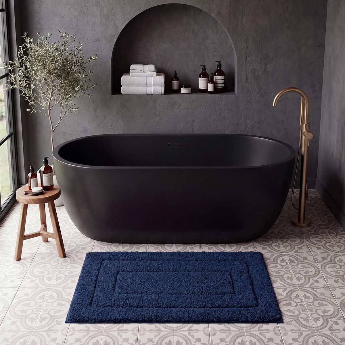 Badmat 50x80 cm - Antislip badkamer mat in marineblauw - Comfortabel en stijlvol voor jouw badkamer