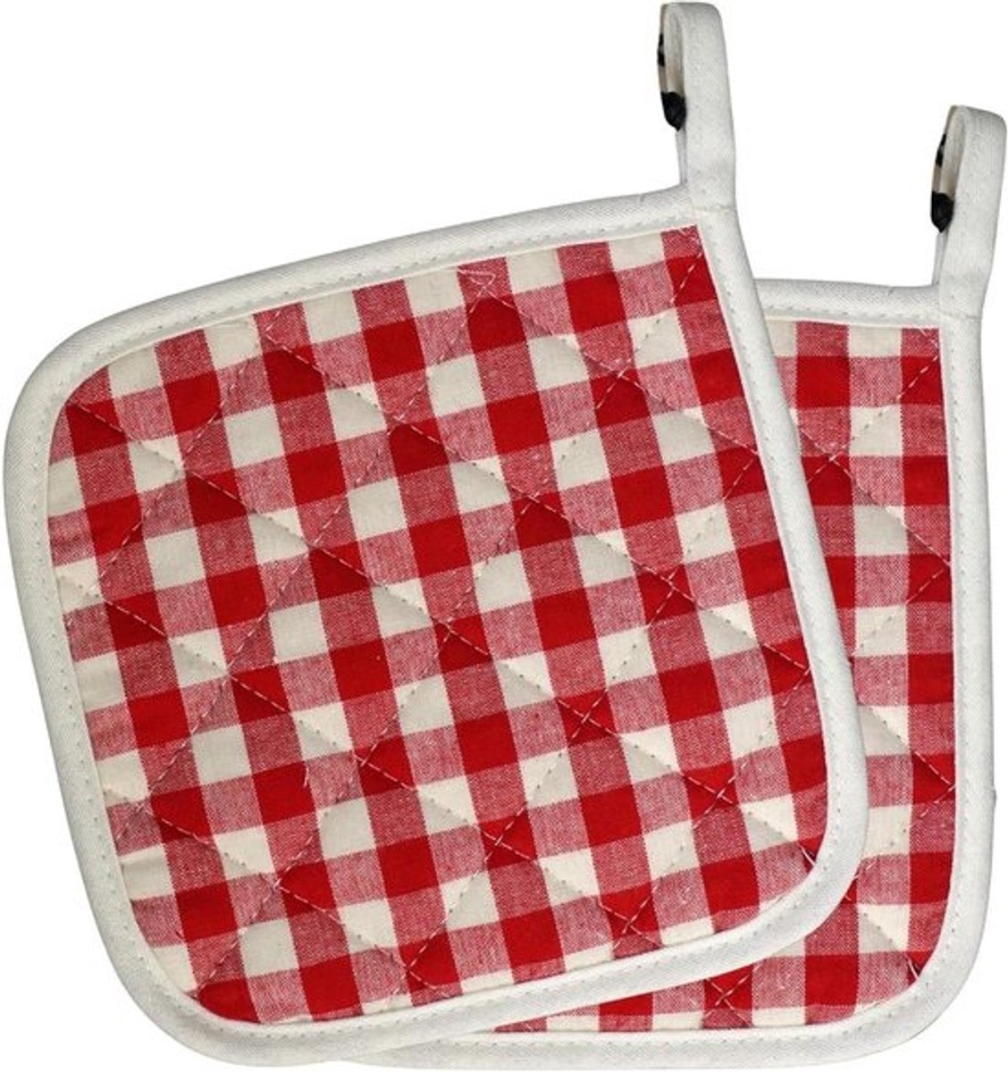 Pannenlappen Katoen - Onderzetters Hittebestendig - Koken en Bakken - Wasbaar Geruit Design - 18 x 18 cm - Rood Wit