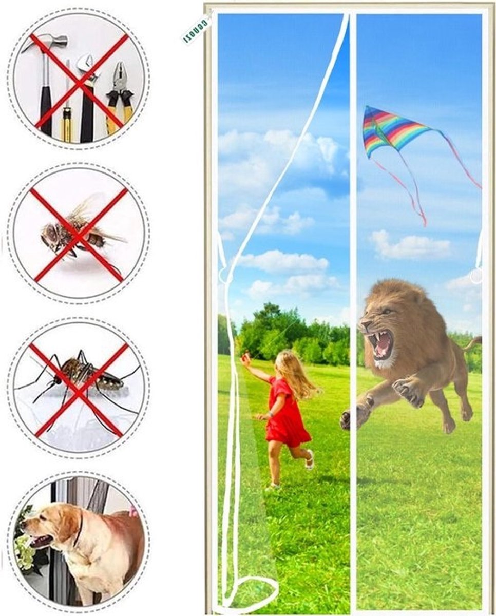 Magnetische Hordeur - Vliegendeur Gaasgordijn - Insecten Buiten Houden - Automatische Sluiting - 100 x 230 cm - Wit