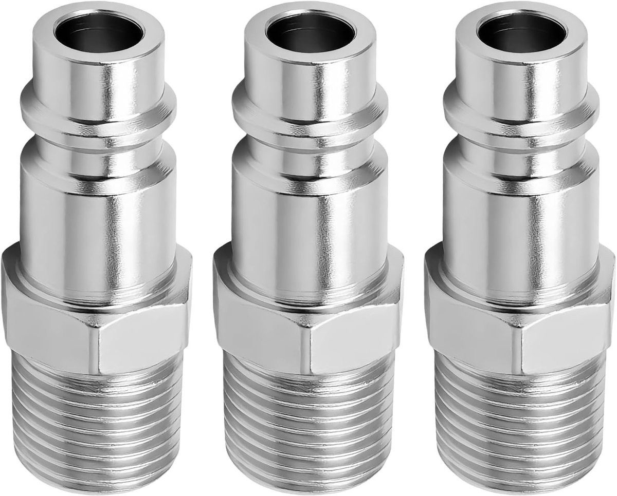 3 Stuks 1/4 Inch Conische Buitendraad Snelkoppeling met Teflon Afdichting voor Slangen, Luchtcompressoren en Industrieel Gebruik