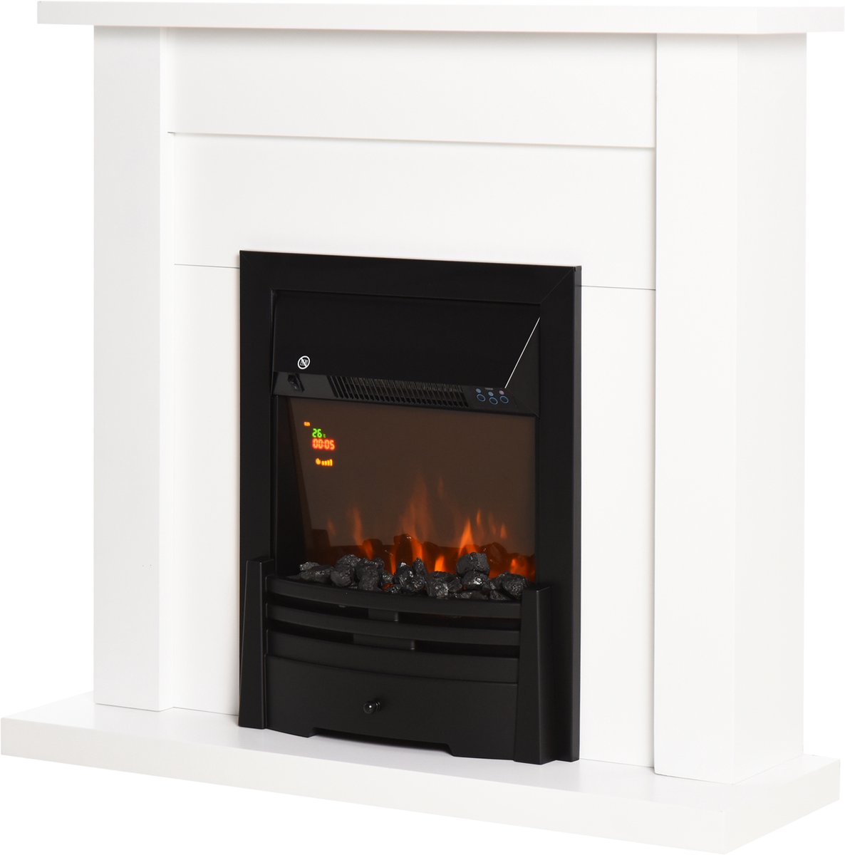 HOMCOM Elektrische Haard Metaal, Gehard Glas 102L x 30B x 95H cm Wit
