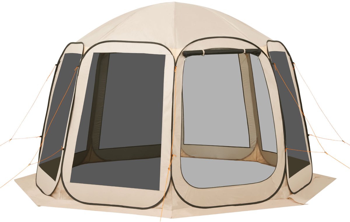 Opvouwbare Tent, 365,76 X 335,28 cm, Draagbare Kampeertent voor 10-12 Personen, inclusief Net, Draagtas, Zijwanden en Haringen, Geschikt voor Tuin, Terras en Buitengebruik,Beige