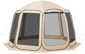 Opvouwbare Tent, 365,76 X 335,28 cm, Draagbare Kampeertent voor 10-12 Personen, inclusief Net, Draagtas, Zijwanden en Haringen, Geschikt voor Tuin, Terras en Buitengebruik,Beige