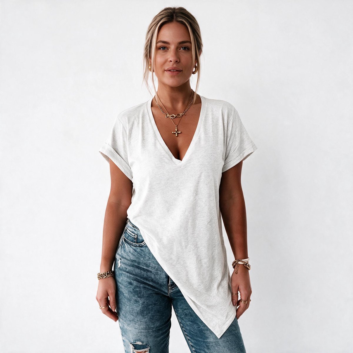 Imily Bela Dames V-hals T-shirt met Korte Mouwen