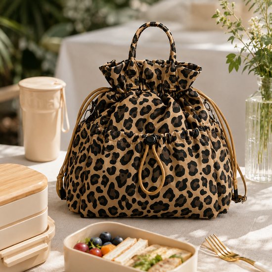 VHV - Koeltas - Geïsoleerde Lunchtas Dames - Geïsoleerde koeltas - - lunchpakket set 2 koelelementen - 25x13x32cm - Voor Werk, Kantoor, Picknick en Reizen - Luipaardprint van Vhv — afbeelding 2