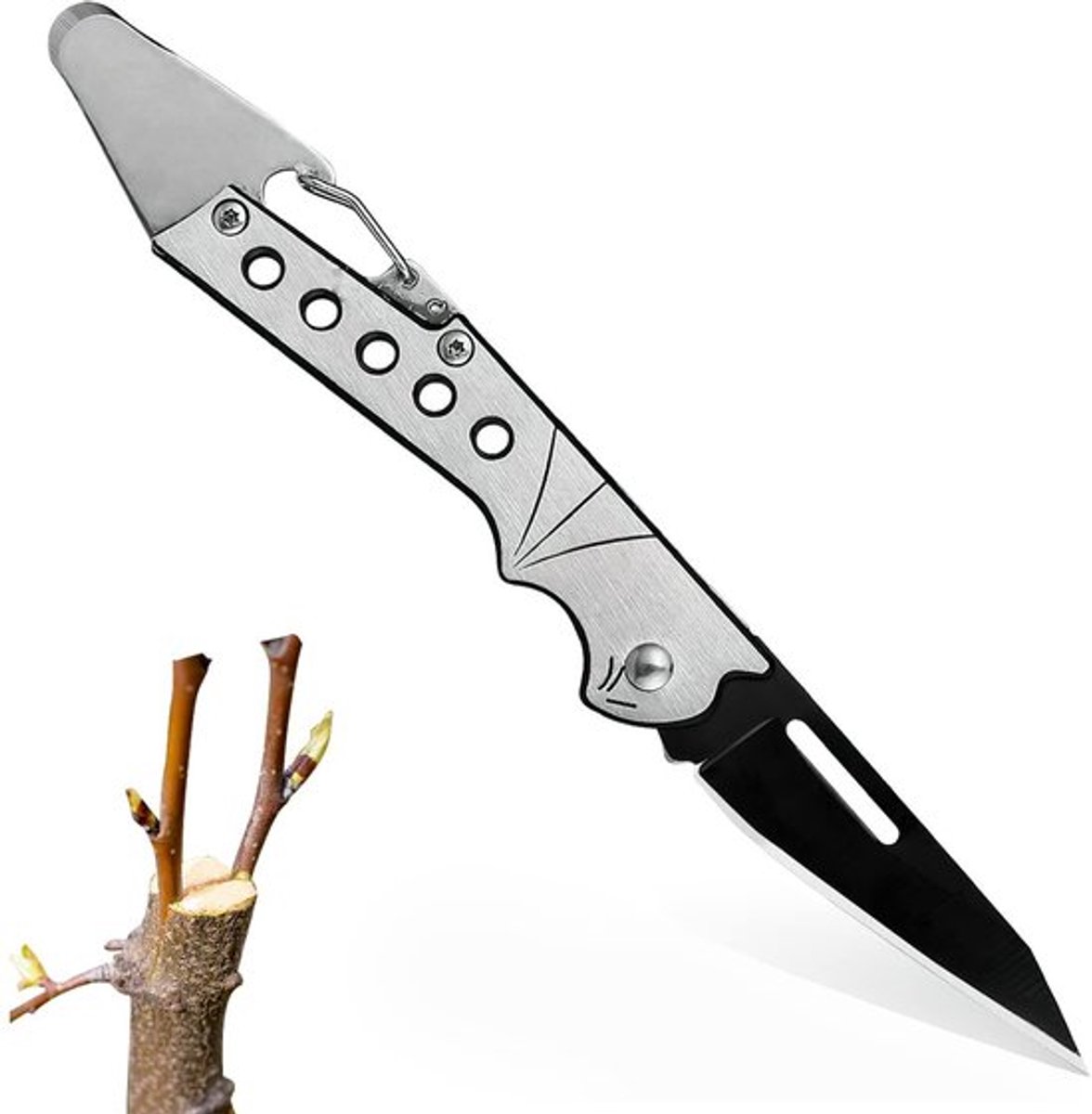 Scherp - Vouwmes - RVS/Koolstofstaal - Handvat met Sleutelhanger - Lemmetlengte 6,5 cm - Comfortabel Ontwerp - Tuinmes