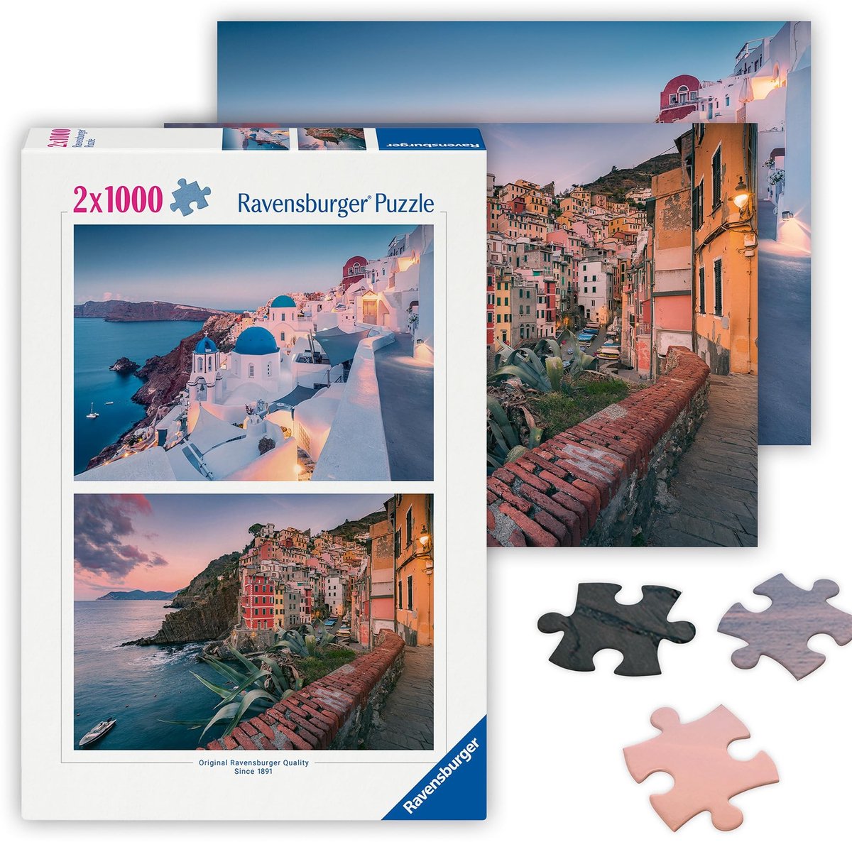 Solidchoice - Puzzel Griekenland & Italië met 2 x 1000 Stukken voor Volwassenen en Kinderen vanaf 14 Jaar