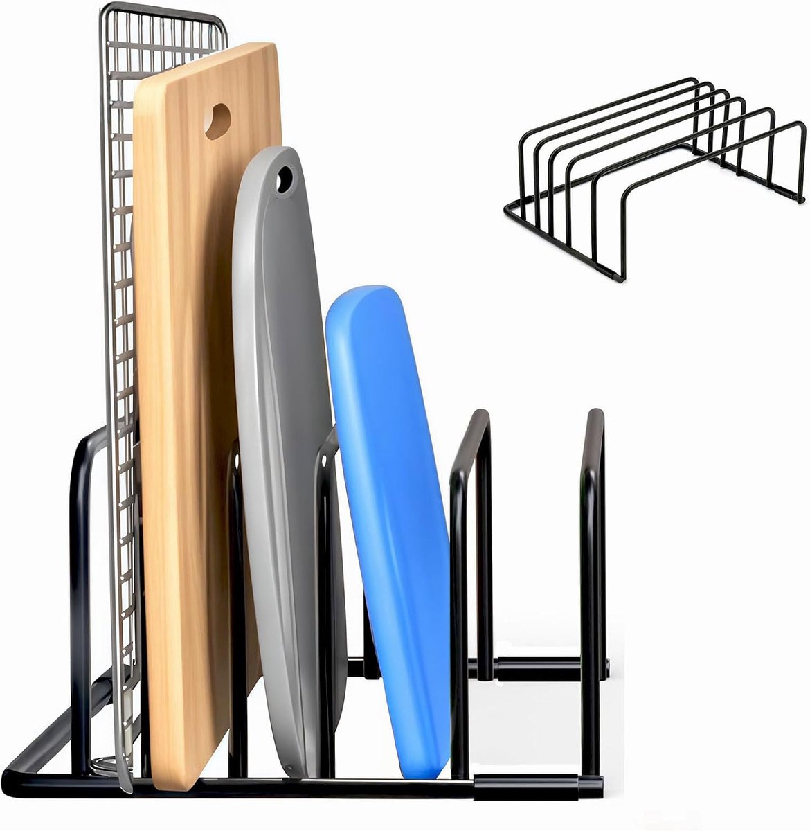 Tolvia Snijplank - Snijplankenhouder - Metalen Keukenorganizer met 6 Vakken - Opbergrek voor Snijplanken - Zwart