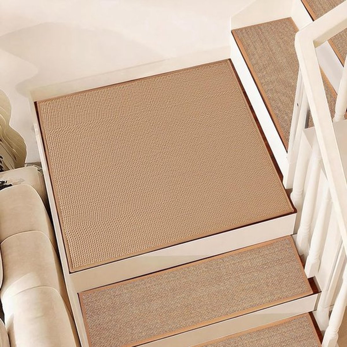 Vierkante Antislip Trapmat voor Houten Treden, Wasbaar, 79 x 79 cm, Beige, Veiligheid en Comfort