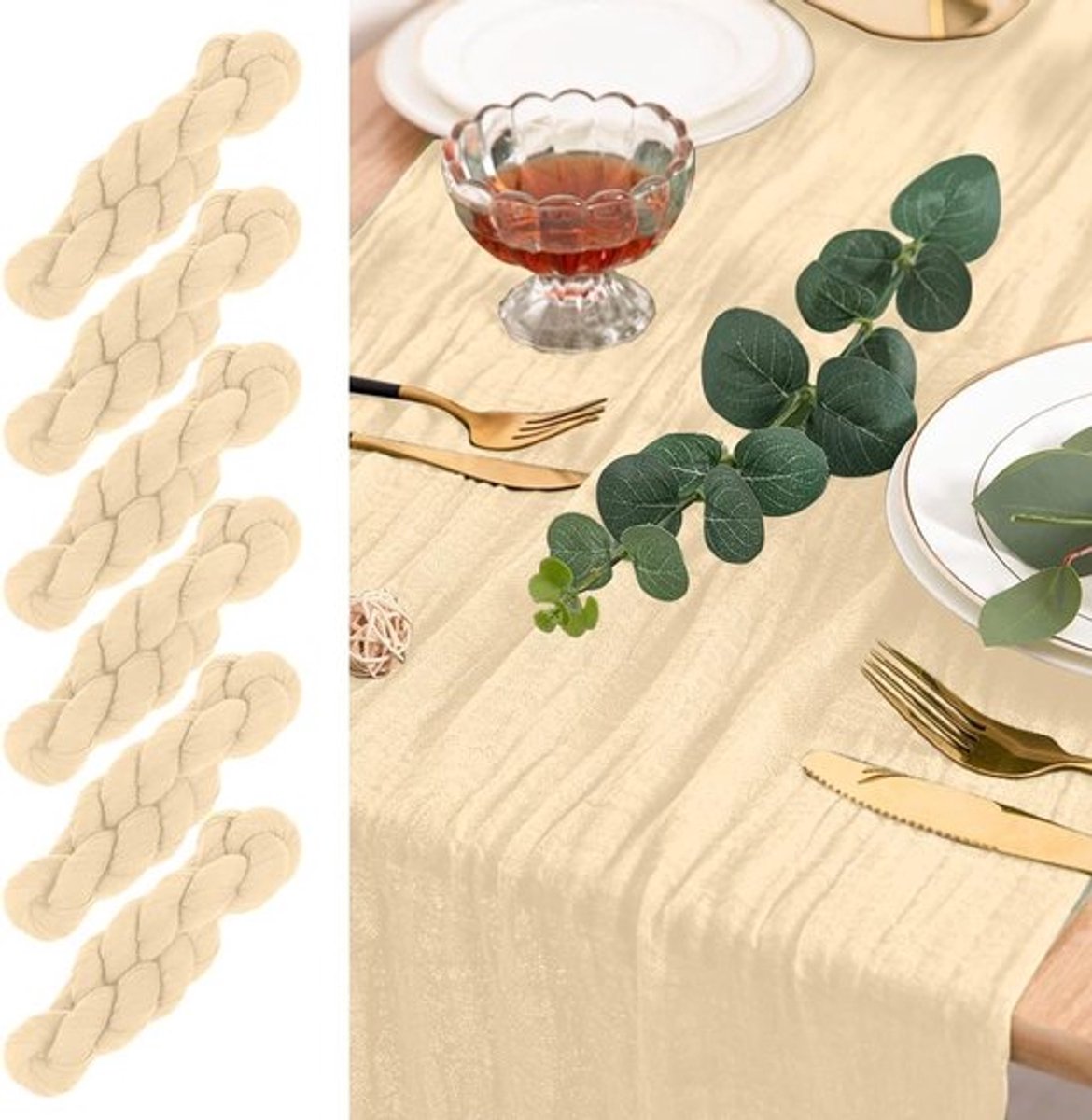 6 Pack Boho Gauze Tafelrunner van Katoen, Beige Rustic Tafeldecoratie voor Babyshowers, Bruiloften en Feestjes in de Zomer