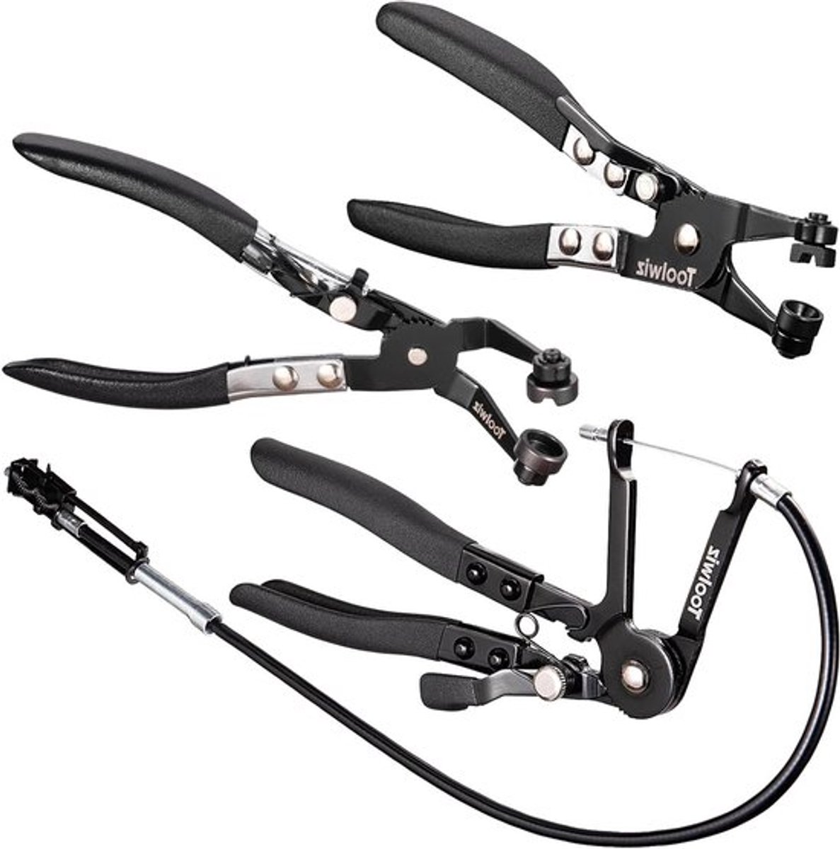 Set van 3 Slangklem Pliers voor Koelvloeistof en Radiateur, Auto Gereedschap met 68,5 cm Lange Draadveer, Hoekig en Plat Bandontwerp